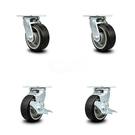 Service Caster 5 Inch Rubber on Aluminum Swivel Caster Set with Roller Bearing 2 Brake SCC SCC-30CS520-RAR-2-TLB-2